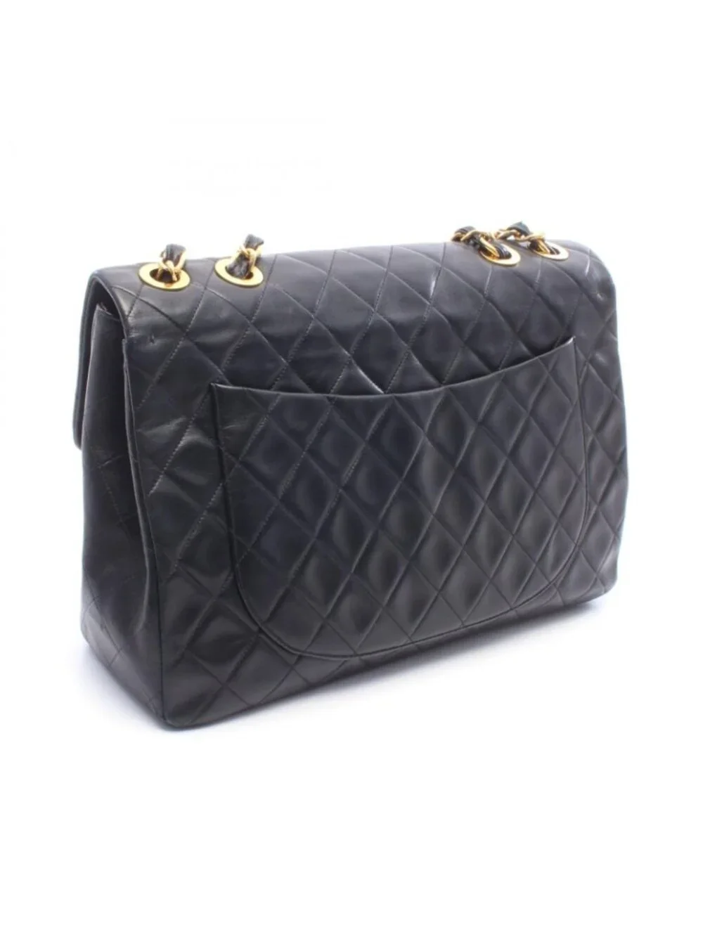 Chanel Shoulder Bag Maxi Quilted 34 Black Lambskin Chain